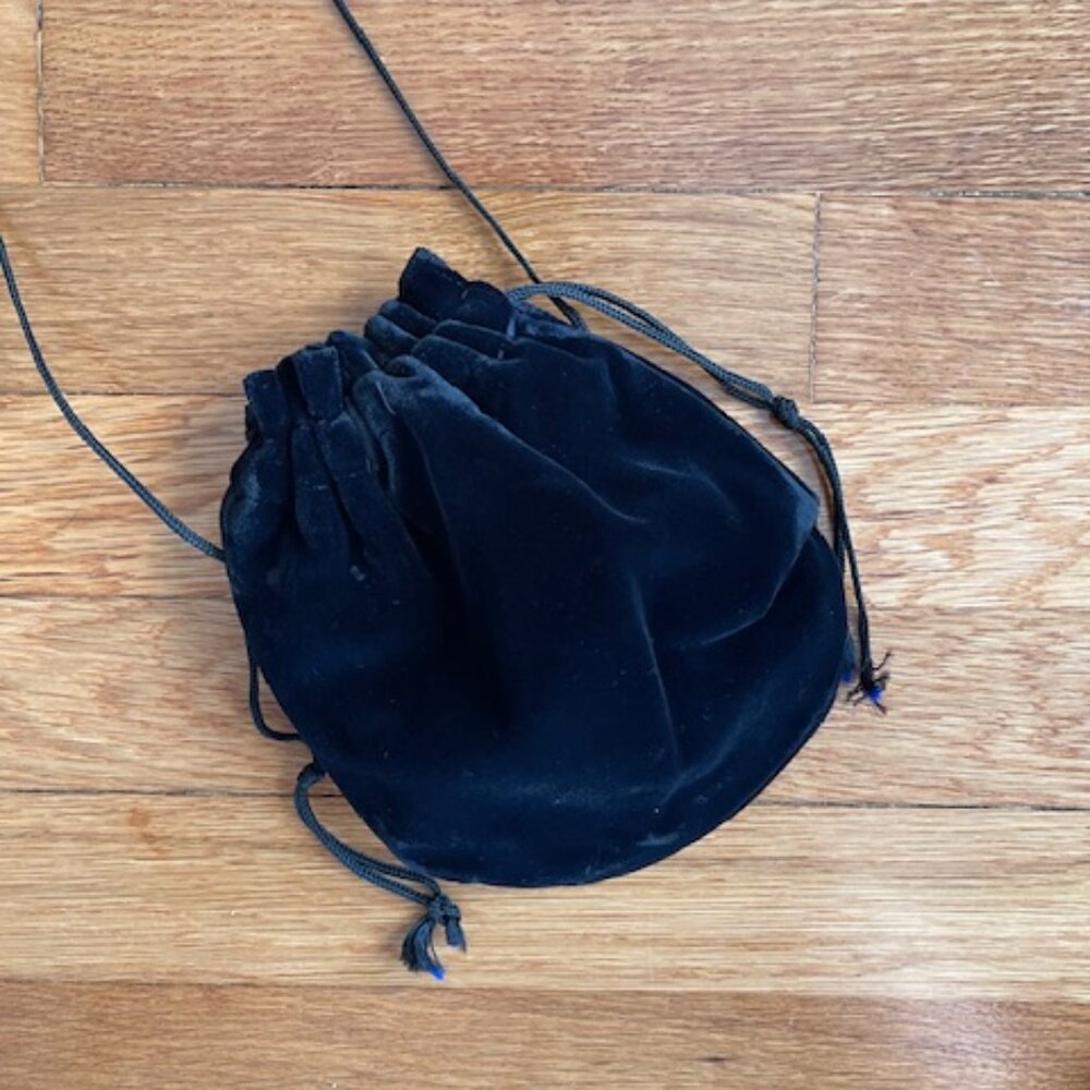 Black Velvet Drawstring Cinch Purse -- Vintage